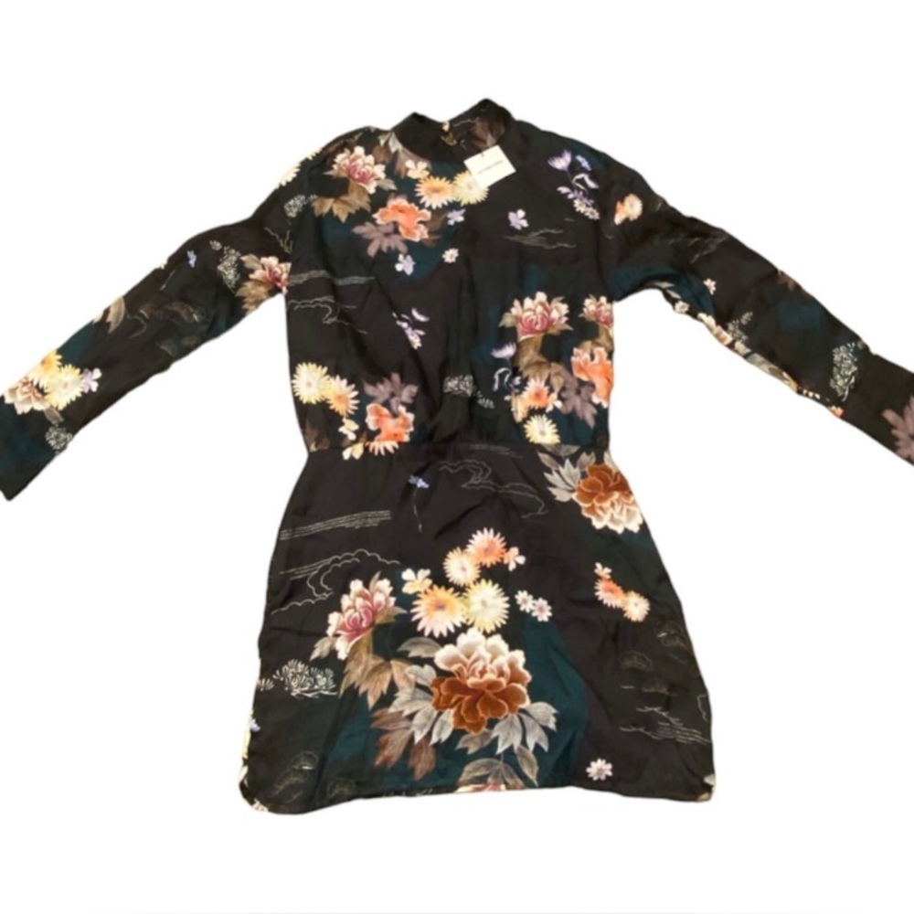 New Zara The Camila Floral Satin, Chic Mini Summer, Spring Dress Black Sz Small